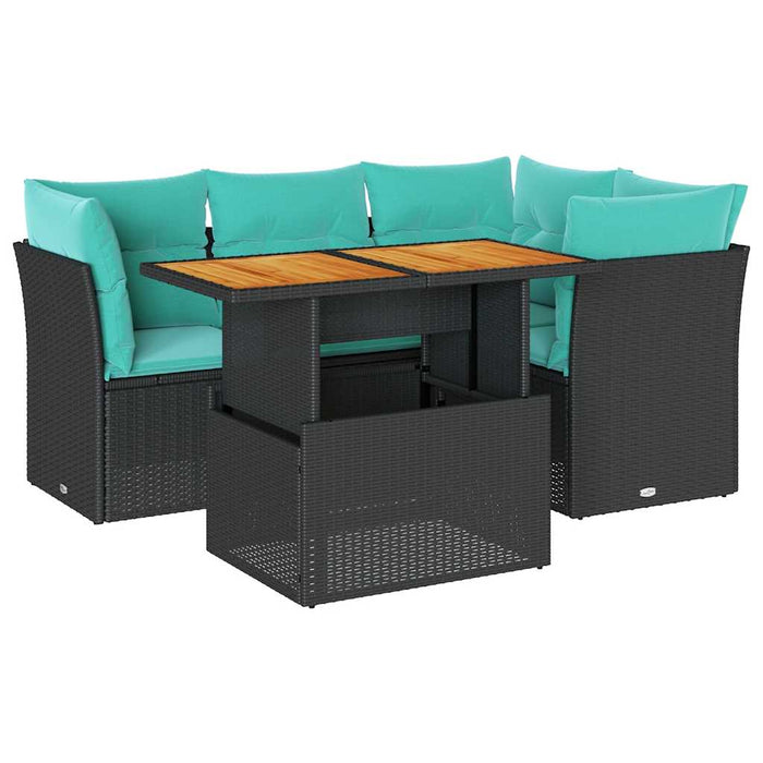 Set mobilier de grădină cu perne, 5 piese, negru, poliratan WALTI