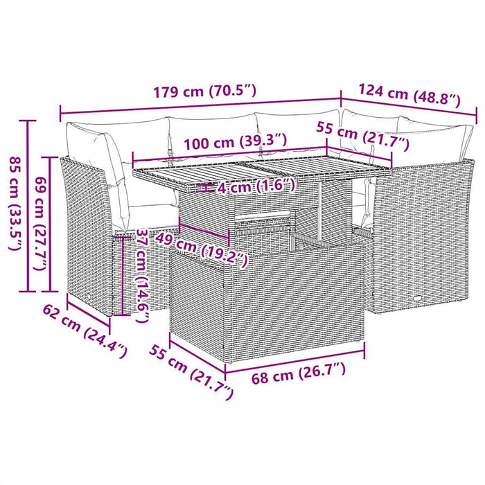 Set mobilier de grădină cu perne, 5 piese, negru, poliratan WALTI