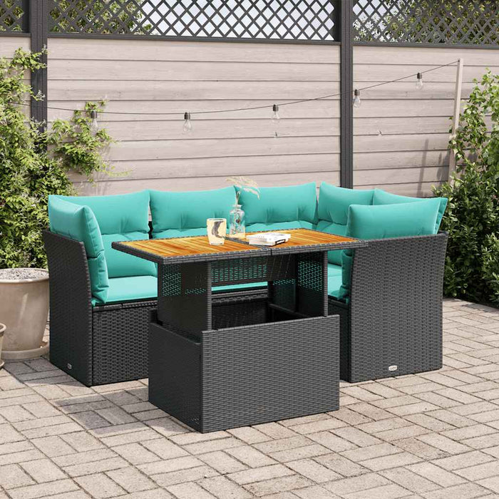 Set mobilier de grădină cu perne, 5 piese, negru, poliratan WALTI