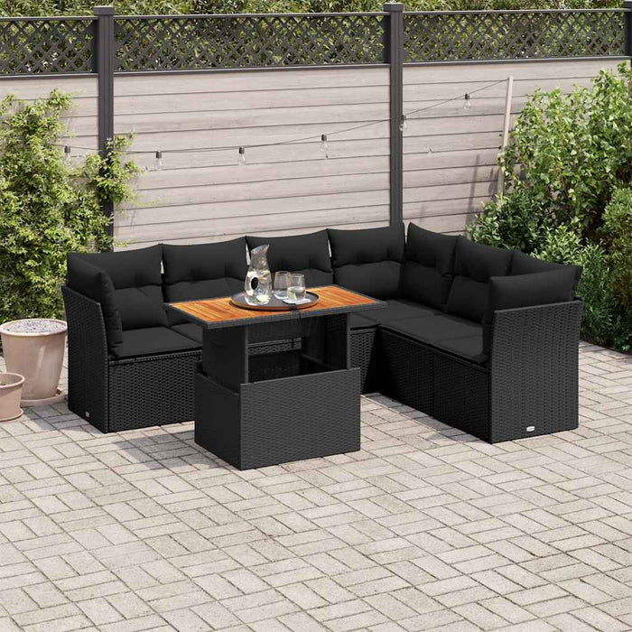 Set canapele de grădină cu perne, 7 piese, negru, poliratan - WALTI WALTI