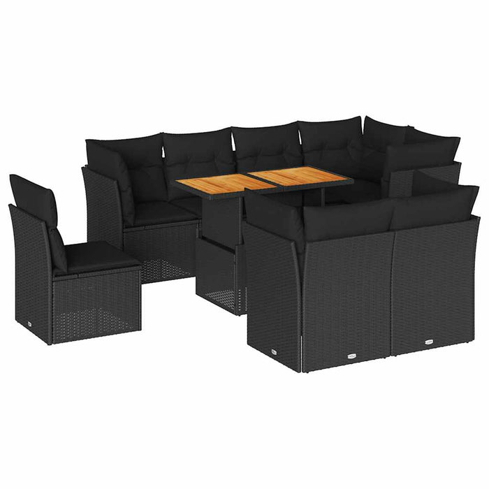 Set mobilier de grădină cu perne, 9 piese, negru, poliratan - WALTI WALTI