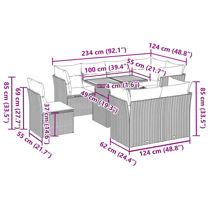 Set mobilier de grădină cu perne, 9 piese, negru, poliratan - WALTI WALTI