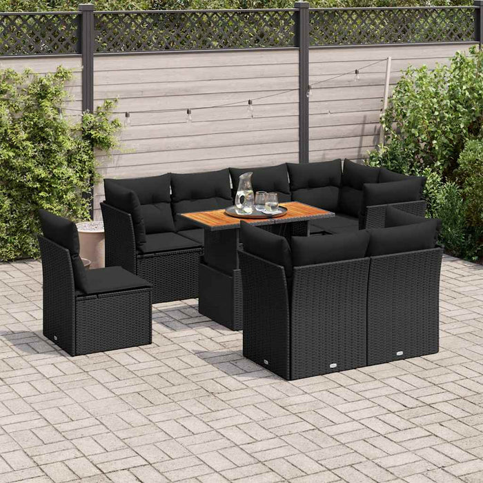 Set mobilier de grădină cu perne, 9 piese, negru, poliratan - WALTI WALTI