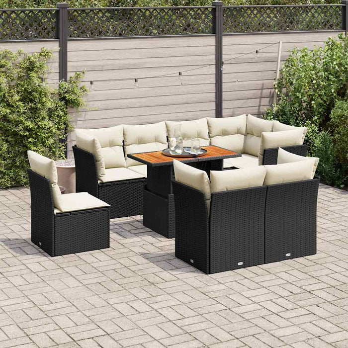 Set mobilier de grădină cu perne, 9 piese, negru, poliratan - WALTI WALTI