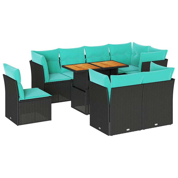 Set mobilier de grădină cu perne, 9 piese, negru, poliratan - WALTI WALTI