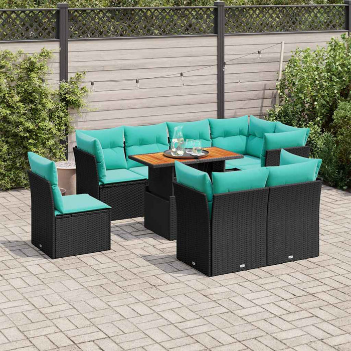 Set mobilier de grădină cu perne, 9 piese, negru, poliratan - WALTI WALTI