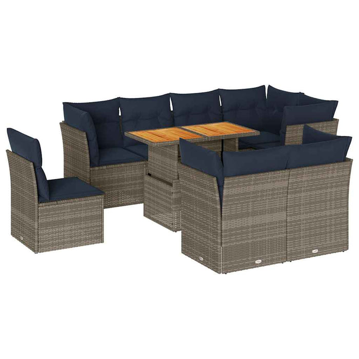 Set canapele de grădină, 9 piese, cu perne, gri, poliratan - WALTI WALTI