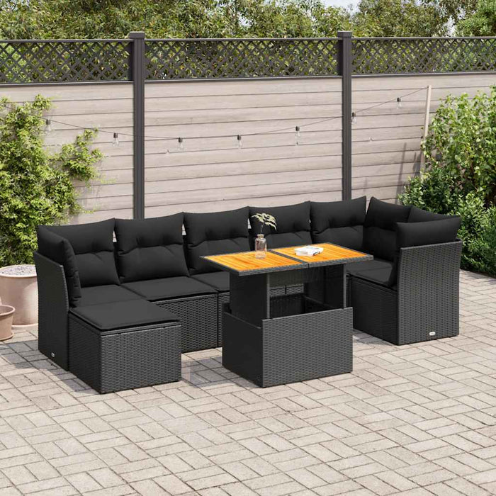 Set mobilier de grădină cu perne, 8 piese, negru, poliratan WALTI