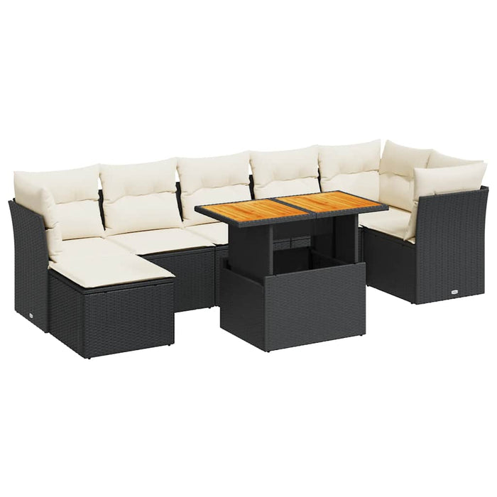 Set mobilier de grădină cu perne, 8 piese, negru, poliratan WALTI