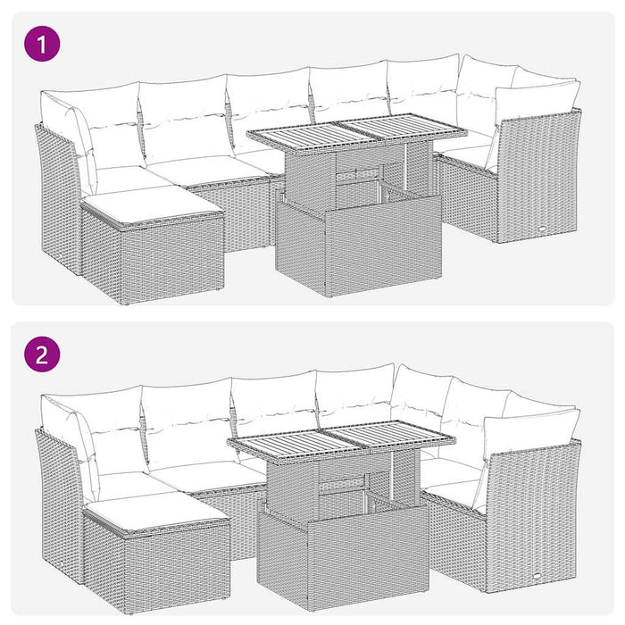 Set mobilier de grădină cu perne, 8 piese, negru, poliratan WALTI