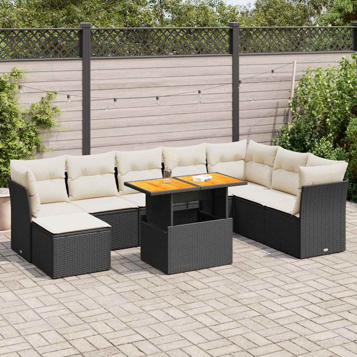 Set mobilier de grădină cu perne, 9 piese, negru, poliratan WALTI