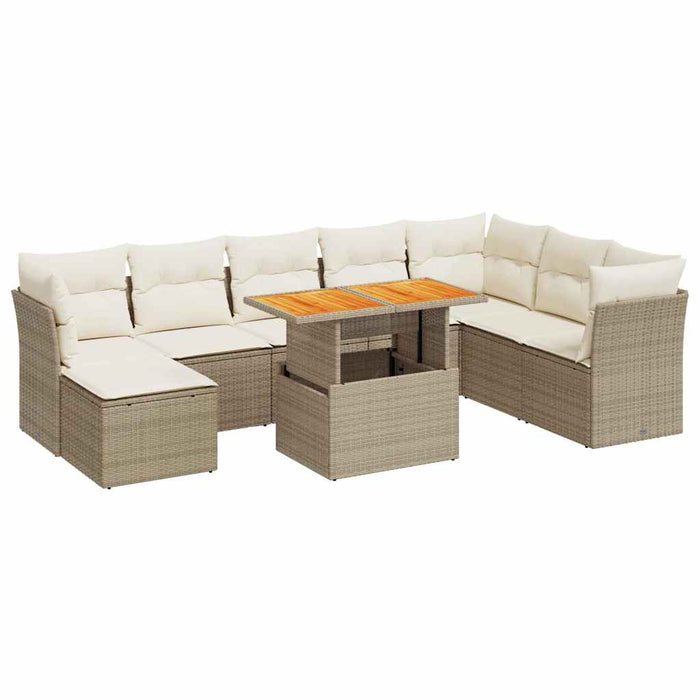 Set canapele de grădină, 9 piese, cu perne, bej, poliratan - WALTI WALTI