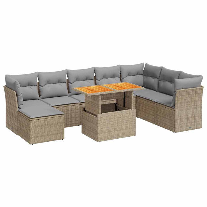 Set canapele de grădină, 9 piese, cu perne, bej, poliratan - WALTI WALTI