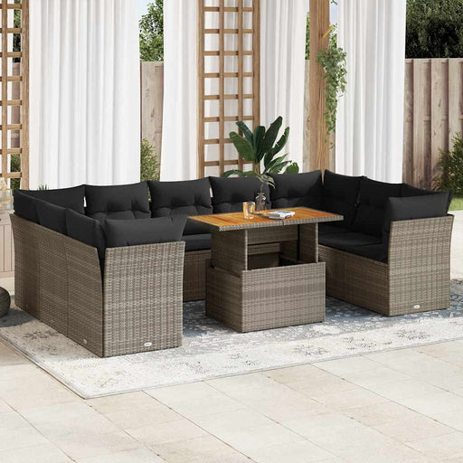 Set mobilier de grădină cu perne, 10 piese, gri, poliratan - WALTI WALTI