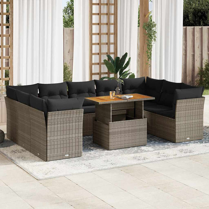 Set mobilier de grădină cu perne, 10 piese, gri, poliratan WALTI