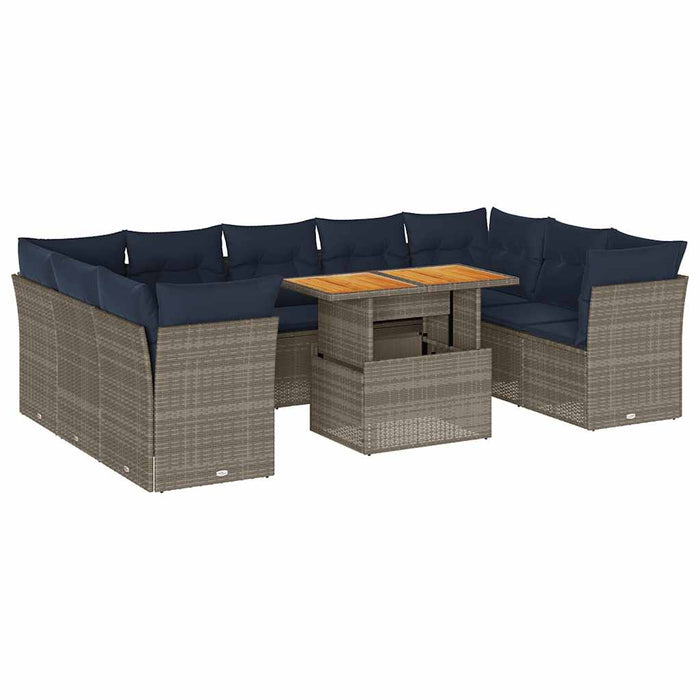 Set mobilier de grădină cu perne, 10 piese, gri, poliratan - WALTI WALTI