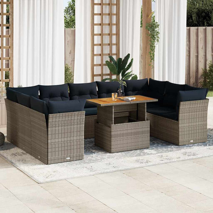 Set mobilier de grădină cu perne, 10 piese, gri, poliratan - WALTI WALTI