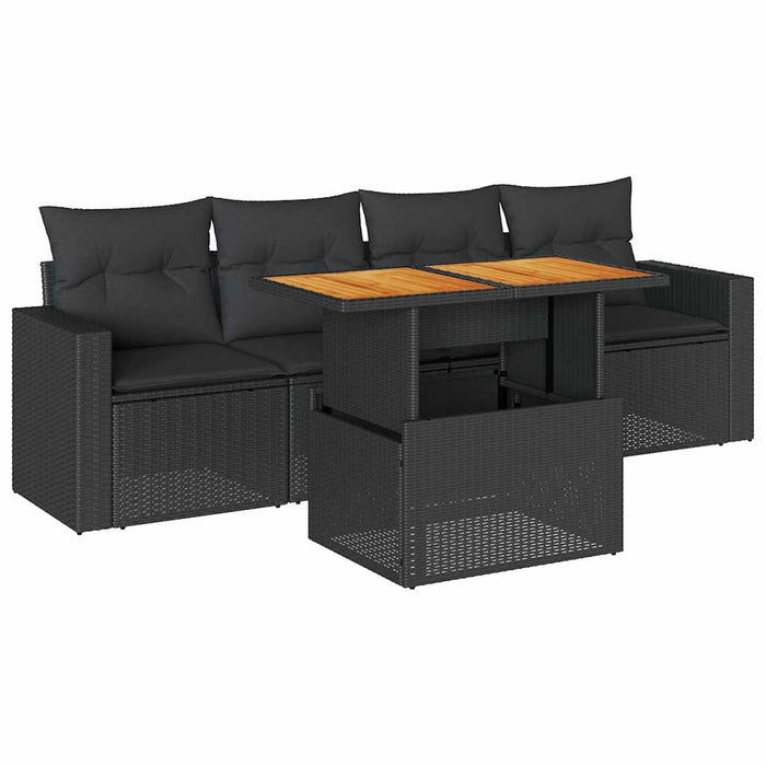 Set mobilier de grădină cu perne, 5 piese, negru, poliratan - WALTI WALTI