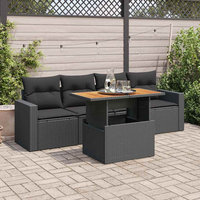 Set mobilier de grădină cu perne, 5 piese, negru, poliratan - WALTI WALTI