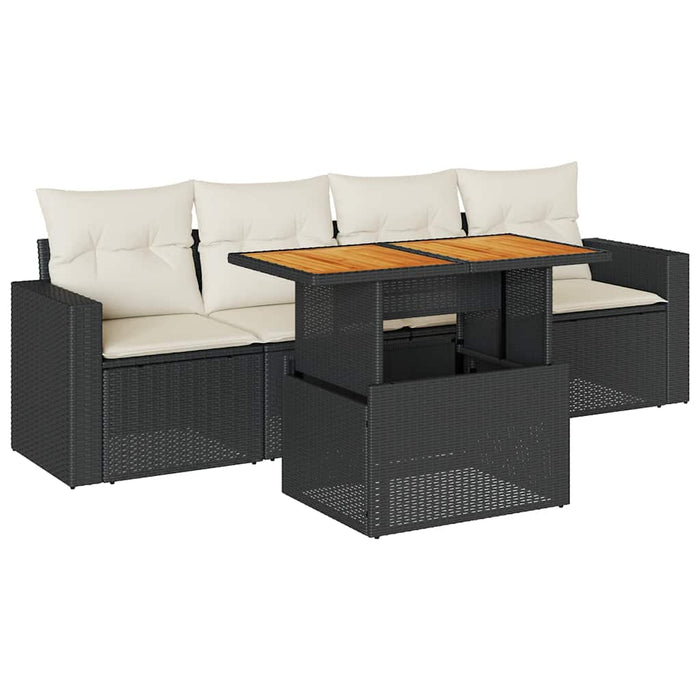 Set mobilier de grădină cu perne, 5 piese, negru, poliratan WALTI