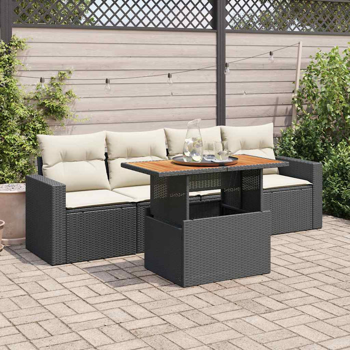 Set mobilier de grădină cu perne, 5 piese, negru, poliratan WALTI