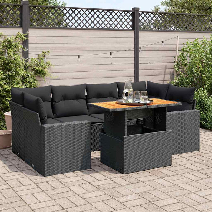 Set canapele de grădină cu perne, 7 piese, negru, poliratan - WALTI WALTI