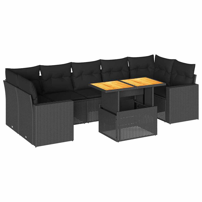 Set mobilier de grădină cu perne, 8 piese, negru, poliratan - WALTI WALTI