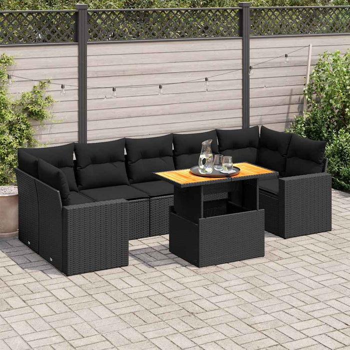 Set mobilier de grădină cu perne, 8 piese, negru, poliratan - WALTI WALTI