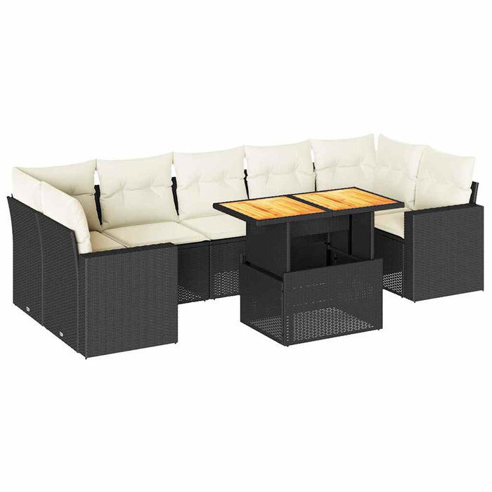 Set mobilier de grădină cu perne, 8 piese, negru, poliratan WALTI