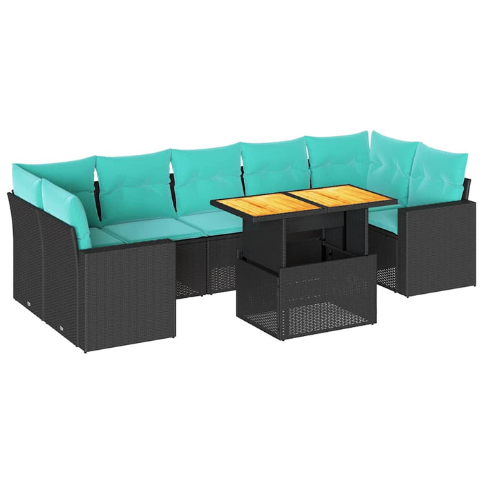 Set mobilier de grădină cu perne, 8 piese, negru, poliratan WALTI