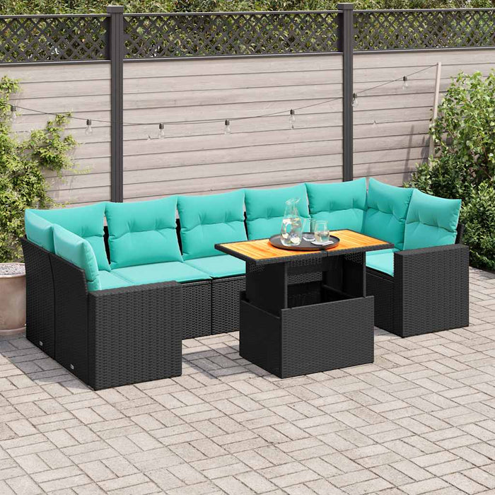 Set mobilier de grădină cu perne, 8 piese, negru, poliratan WALTI