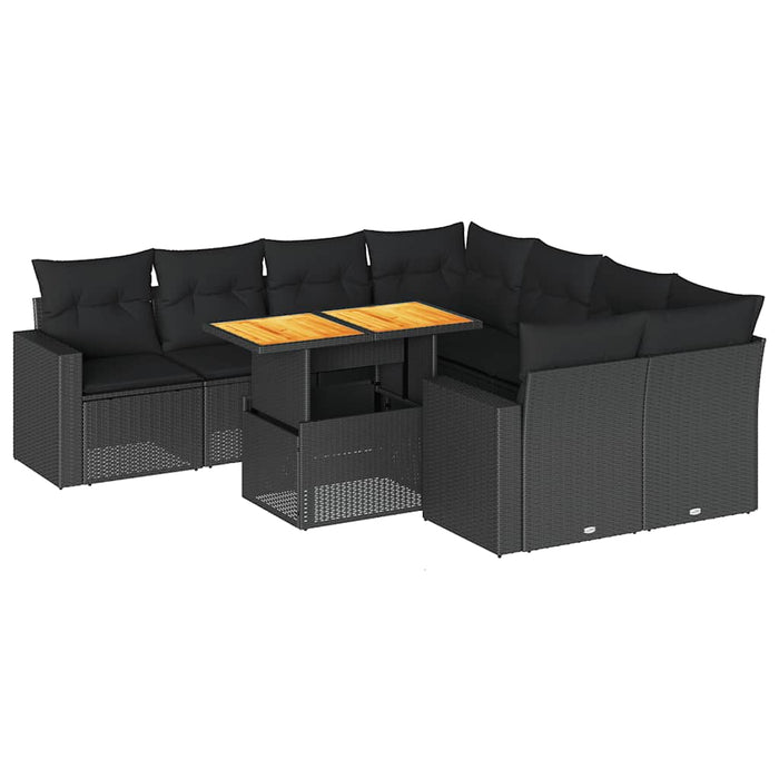 Set mobilier de grădină cu perne, 9 piese, negru, poliratan - WALTI WALTI