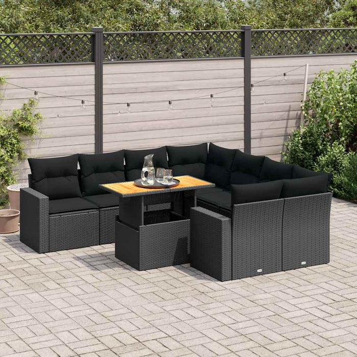 Set mobilier de grădină cu perne, 9 piese, negru, poliratan - WALTI WALTI