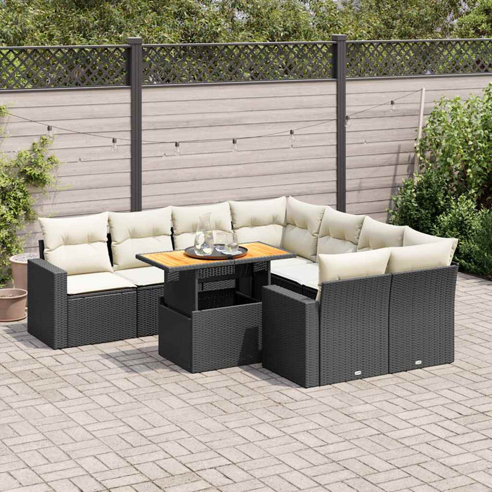 Set mobilier de grădină cu perne, 9 piese, negru, poliratan - WALTI WALTI