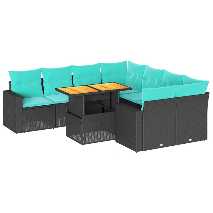 Set mobilier de grădină cu perne, 9 piese, negru, poliratan WALTI
