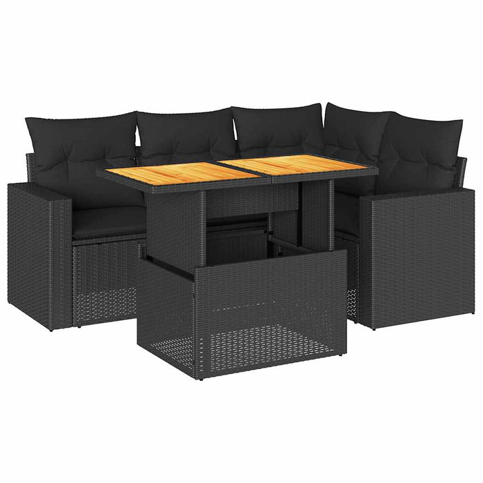 Set mobilier de grădină cu perne, 5 piese, negru, poliratan WALTI