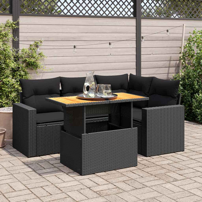 Set mobilier de grădină cu perne, 5 piese, negru, poliratan WALTI
