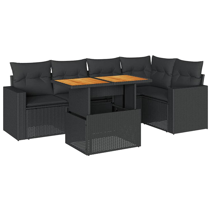 Set mobilier de grădină cu perne, 6 piese, negru, poliratan WALTI