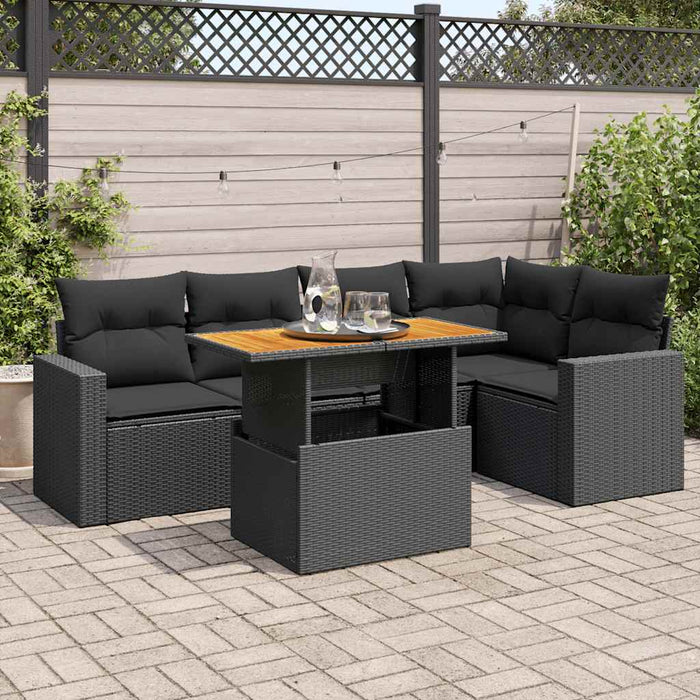 Set mobilier de grădină cu perne, 6 piese, negru, poliratan WALTI