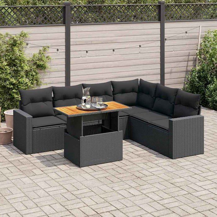 Set canapele de grădină cu perne, 7 piese, negru, poliratan - WALTI WALTI
