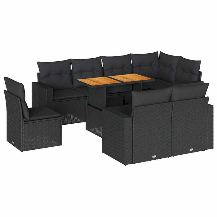 Set mobilier de grădină cu perne, 9 piese, negru, poliratan - WALTI WALTI