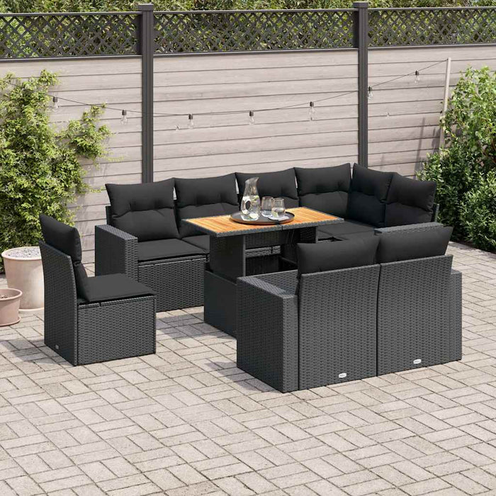 Set mobilier de grădină cu perne, 9 piese, negru, poliratan - WALTI WALTI