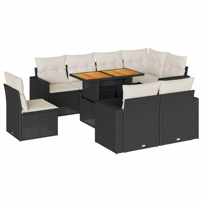 Set mobilier de grădină cu perne, 9 piese, negru, poliratan - WALTI WALTI