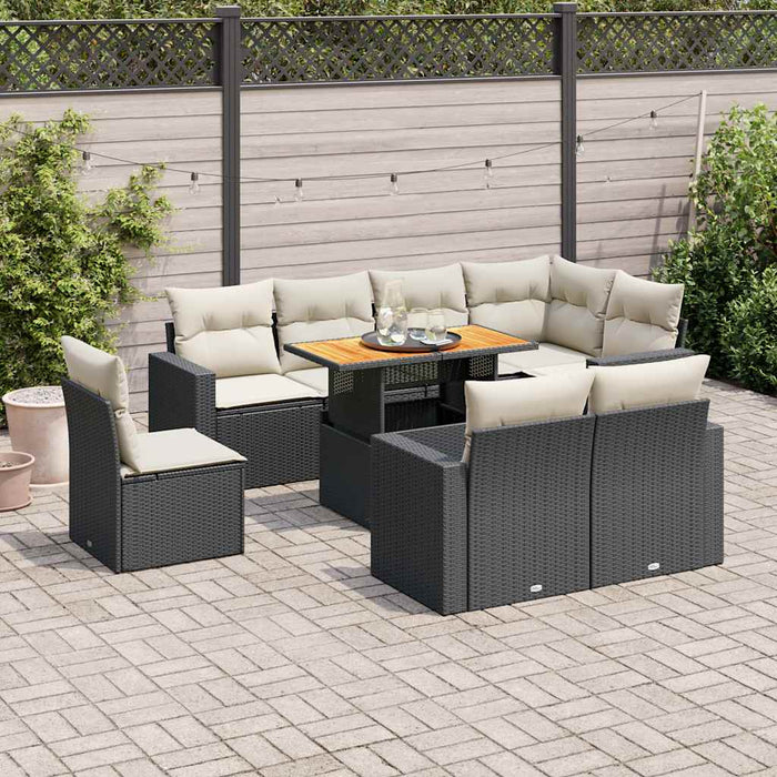 Set mobilier de grădină cu perne, 9 piese, negru, poliratan - WALTI WALTI