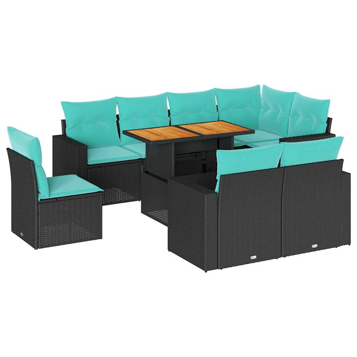 Set mobilier de grădină cu perne, 9 piese, negru, poliratan - WALTI WALTI