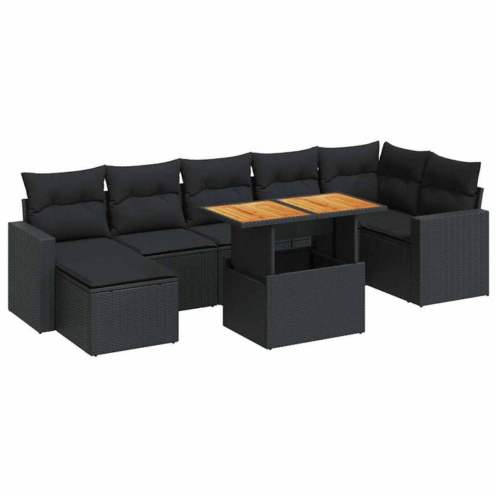 Set mobilier de grădină cu perne, 8 piese, negru, poliratan WALTI