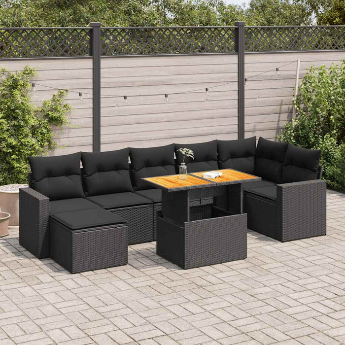 Set mobilier de grădină cu perne, 8 piese, negru, poliratan WALTI