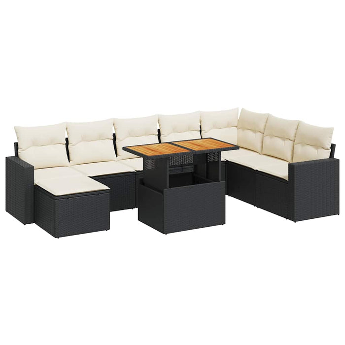 Set mobilier de grădină cu perne, 9 piese, negru, poliratan - WALTI WALTI