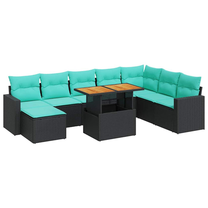 Set mobilier de grădină cu perne, 9 piese, negru, poliratan WALTI