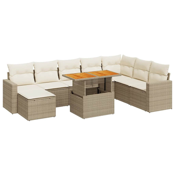 Set canapele de grădină, 9 piese, cu perne, bej, poliratan - WALTI WALTI